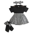 thumbnail image 1 of Faraee Newborn Baby Girl Clothes Smocked Bubble Romper Dress Socks Headband Cute Summer Infant Girls 3 Piece Outfits (9-12 Months,Black), 1 of 5