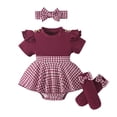 thumbnail image 1 of Faraee Newborn Baby Girl Clothes Smocked Bubble Romper Dress Socks Headband Cute Summer Infant Girls 3 Piece Outfits (9-12 Months,Wine), 1 of 8