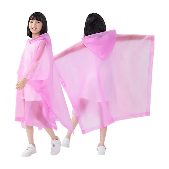 Faraee Raincoats for Kids Reusable Rain Ponchos with Hood and Sleeves Waterproof One Size Coats Jackets for Boys Girls (3-15T,Pink)
