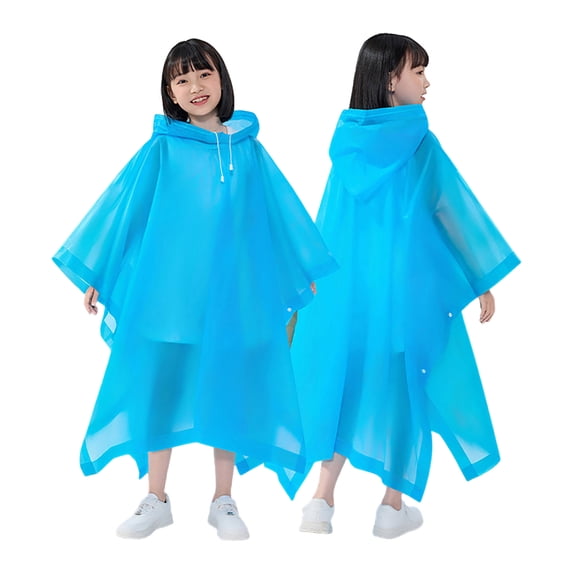Faraee Raincoats for Kids Reusable Rain Ponchos with Hood and Sleeves Waterproof One Size Coats Jackets for Boys Girls (3-15T,Sky Blue)