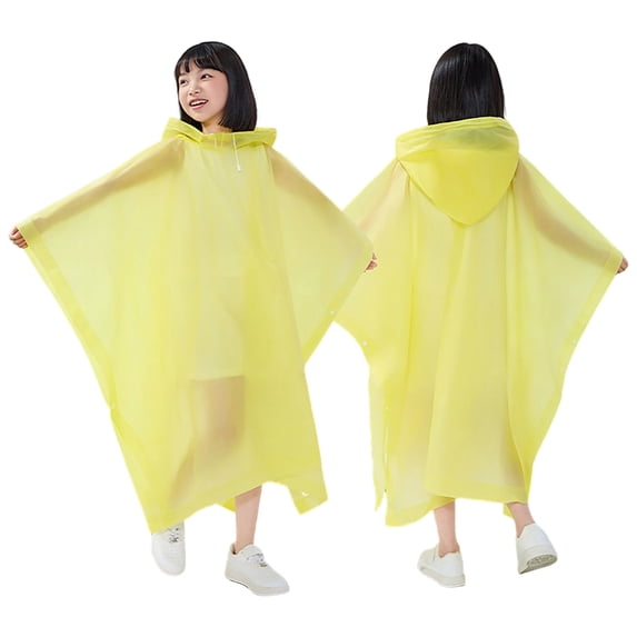 Faraee Raincoats for Kids Reusable Rain Ponchos with Hood and Sleeves Waterproof One Size Coats Jackets for Boys Girls (3-15T,Yellow)