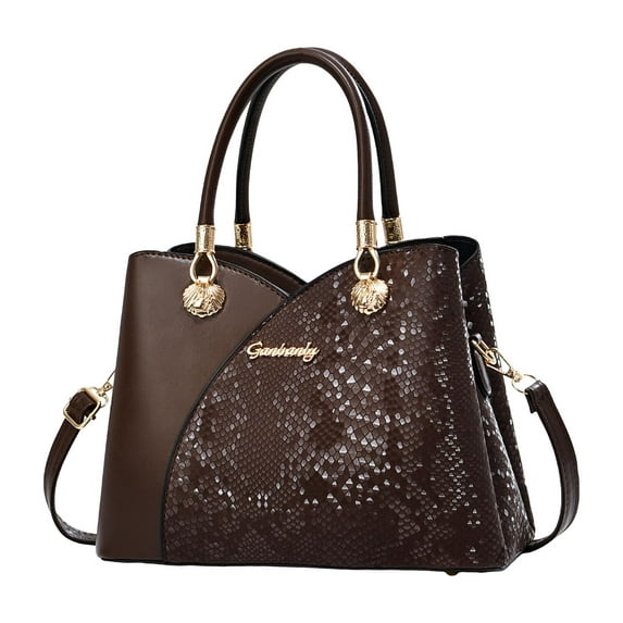 Faraee Sequin Purses and Handbags for Women Shiny Colorblock Crossbody Shoulder Bag Ladies Leather Medium Top Handle Satchel Coffee