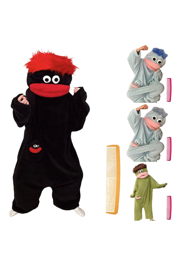 Silly Onesie with Comb Frog Pajamas for Adults Plush Fleece Hooded One Piece Dress up Womens Mens Funny Cozy Loungewear Black L