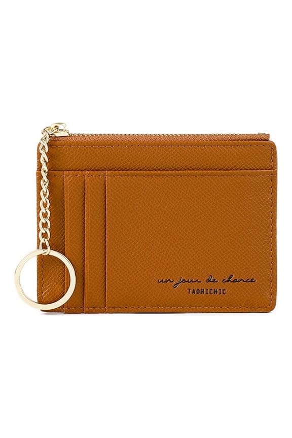 Slim Keychain Wallet Womens Leather Credit Card Holder Coin Change Purse Pouch with Zipper