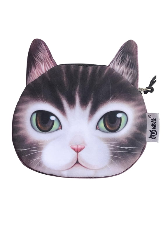 Small Change Purse for Coins Cat Pouch Holder with Zipper Money Organizers for Women Girls