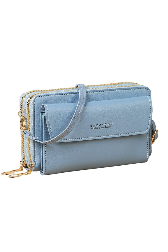 Small Crossbody Bag for Women RFID Cell Phone Purse Leather Zipper Shoulder Handbags Wallet Blue
