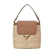 Faraee Straw Top Handle Satchel Handbag for Women Woven Handmade Bucket Crossbody Shoulder Purse Red