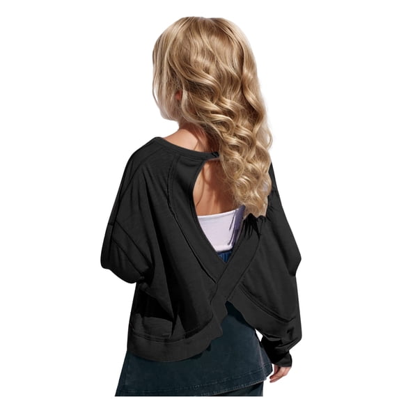 Faraee Teen Girls Open Back Shirts Backless Yoga Workout Summer Cute Tee Tops Short Sleeve Crop Oversized T Shirts Clothes 4t 5t 6t 7t 4-14 Years Black