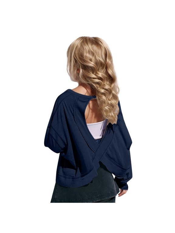 Teen Girls Open Back Shirts Backless Yoga Workout Summer Cute Tee Tops Short Sleeve Crop Oversized T Shirts Clothes 4t 5t 6t 7t 4-14 Years Navy