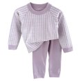 thumbnail image 1 of Faraee Toddler Baby 2 Piece Outfit Set Plaid Long Sleeve Crew Neck Top Solid Color Long Pants Soft Knit Loungewear for Boys Girls 6‑12 Months to 6‑7 Years, 1 of 5