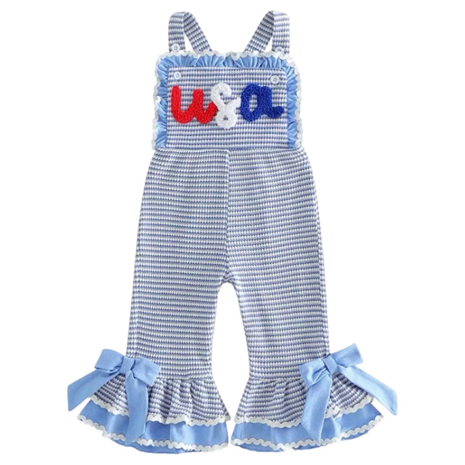 Faraee Toddler Baby 4th of July Girl Clothes Cute Sleeveless Romper Stripeds Spaghetti Strap Jumpsuit Summer Bell Bottom Outfit 6 12 18 24 Months 2T 3T 4T 5T Navy