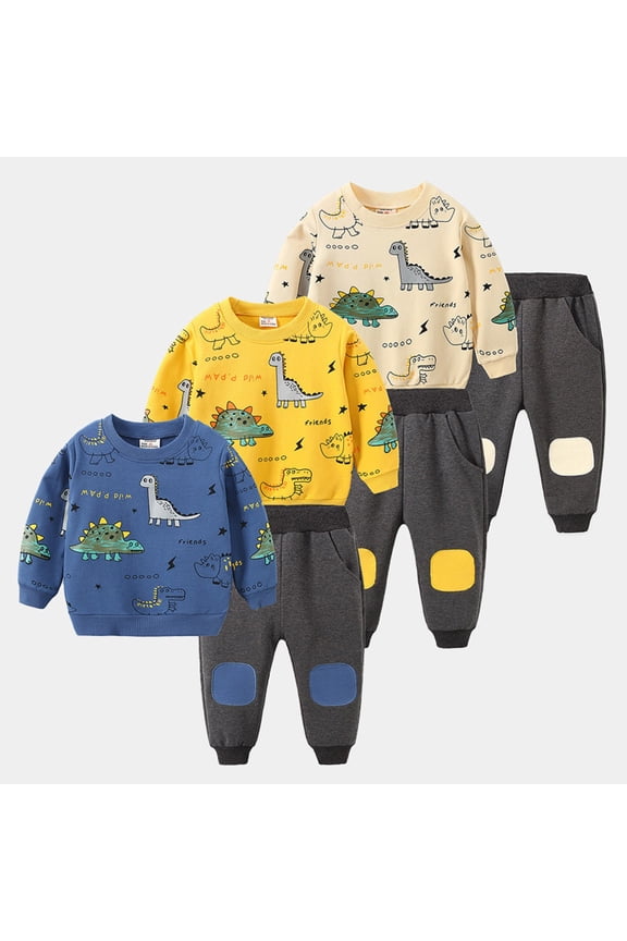 Toddler Baby Boy Clothing Sets Cute Dinosaur Print Long Sleeve Pullover Tops and Jogger Pants Kids 2pcs Outfits Size 1-6 Years