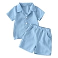 thumbnail image 1 of Faraee Toddler Baby Boys Clothes Summer Outfits Polo Shirt Shorts Set 6 12 18 24 Months 2t 3t 4t Cotton Linen Infant Clothing Blue,6-12 Months, 1 of 5