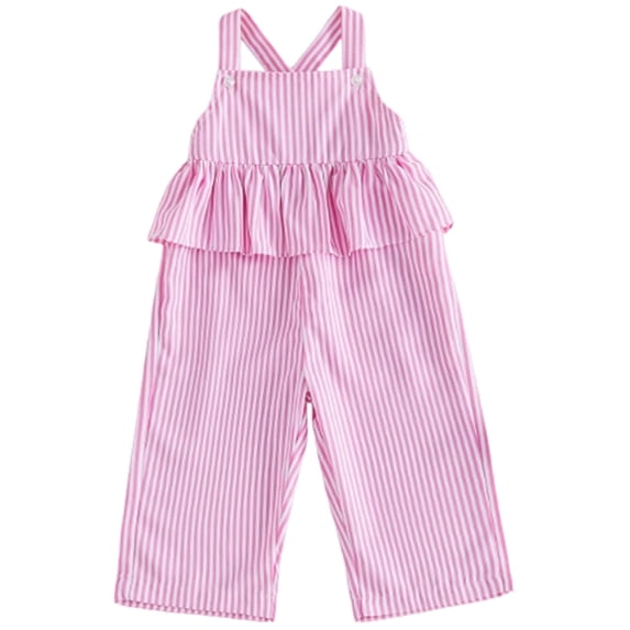 Faraee Toddler Baby Girl Clothes Ruffles Striped Romper Jumpsuit Suspender Pants Bib Overalls Spring Summer Outfits Pink 18-24 Months