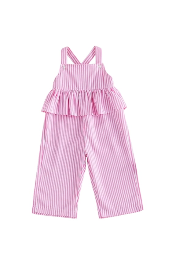 Toddler Baby Girl Clothes Ruffles Striped Romper Jumpsuit Suspender Pants Bib Overalls Spring Summer Outfits Pink 2-3 Years