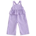 thumbnail image 1 of Faraee Toddler Baby Girl Clothes Ruffles Striped Romper Jumpsuit Suspender Pants Bib Overalls Spring Summer Outfits Purple 3-4 Years, 1 of 5