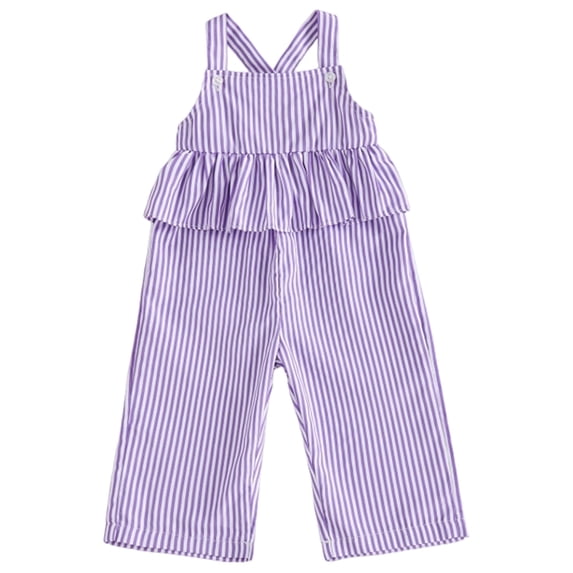 Faraee Toddler Baby Girl Clothes Ruffles Striped Romper Jumpsuit Suspender Pants Bib Overalls Spring Summer Outfits Purple 3-4 Years