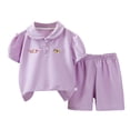 thumbnail image 1 of Faraee Toddler Baby Girl Clothes Summer Outfits Short Sleeve Polo Shirt Casual Shorts Set 2 Piece Little Kids Solid Outfit Purple 3-4 Years, 1 of 6
