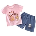 thumbnail image 1 of Faraee Toddler Baby Girl Summer Clothes Short Sleeves T-Shirt Tee Tops Shorts Cute Outfits Set Rabbit Print 2 Piece Clothing Set (2-3T,Light Pink), 1 of 5