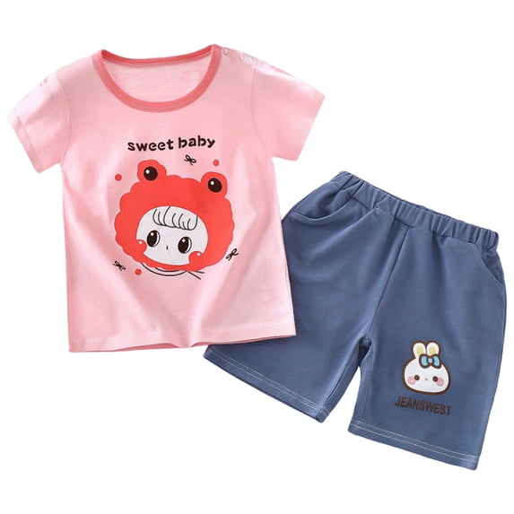 Faraee Toddler Baby Girl Summer Clothes Short Sleeves T-Shirt Tee Tops Shorts Cute Outfits Set Rabbit Print 2 Piece Clothing Set (5-6T,Pink)