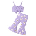 thumbnail image 1 of Faraee Toddler Baby Summer Clothes for Girls Bow Tie Sleeveless Ribbed Crop Tops and Floral Print Bell Bottom Flare Pants Outfit 6 12 18 24 Months 2T 3T 4T 5T Purple, 1 of 7