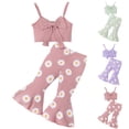 thumbnail image 1 of Faraee Toddler Baby Summer Clothes for Girls Bow Tie Sleeveless Ribbed Crop Tops and Floral Print Bell Bottom Flare Pants Outfit 6 12 18 24 Months 2T 3T 4T 5T Light Green, 1 of 7