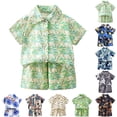 thumbnail image 1 of Faraee Toddler Boy Clothes 2Pcs Summer Beach Outfits Short Sleeve Button Down Shirt Shorts Baby Boys Casual Clothing Set 1-14 Years Beige, 1 of 7