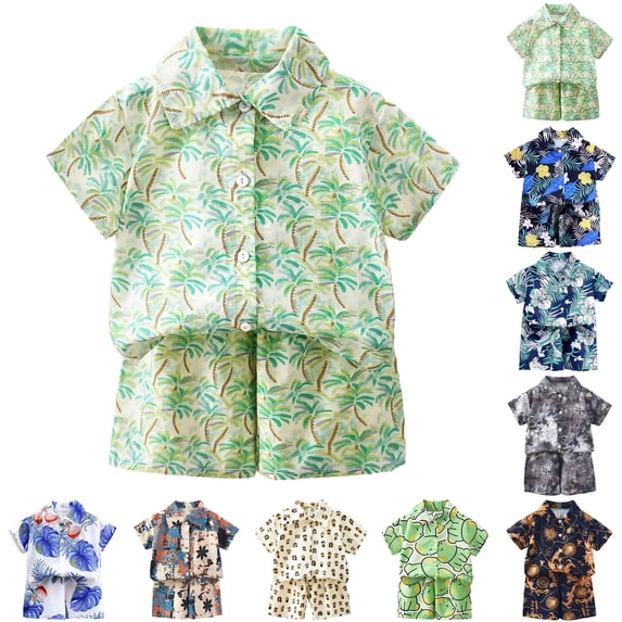 Faraee Toddler Boy Clothes 2Pcs Summer Beach Outfits Short Sleeve Button Down Shirt Shorts Baby Boys Casual Clothing Set 1-14 Years Beige