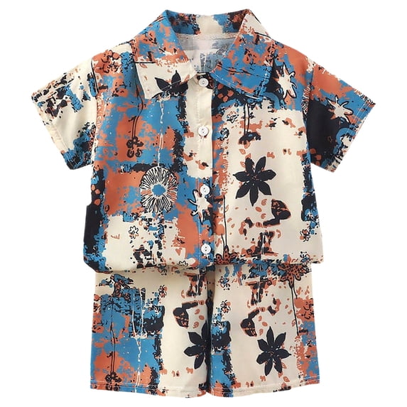Faraee Toddler Boy Clothes 2Pcs Summer Beach Outfits Short Sleeve Button Down Shirt Shorts Baby Boys Casual Clothing Set 1-14 Years Khaki