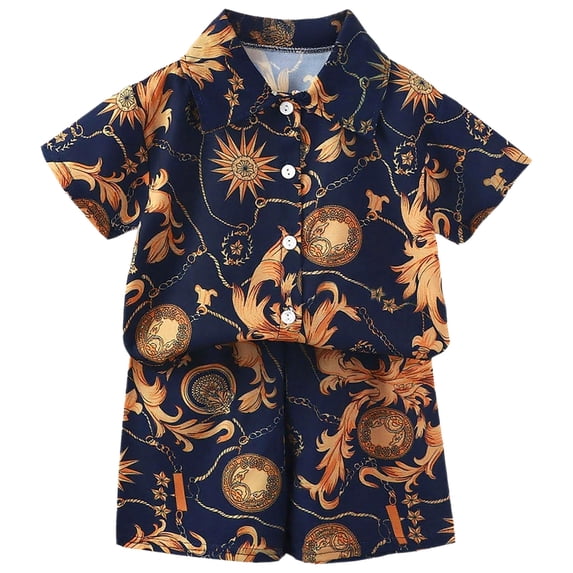 Faraee Toddler Boy Clothes 2Pcs Summer Beach Outfits Short Sleeve Button Down Shirt Shorts Baby Boys Casual Clothing Set 1-14 Years Orange