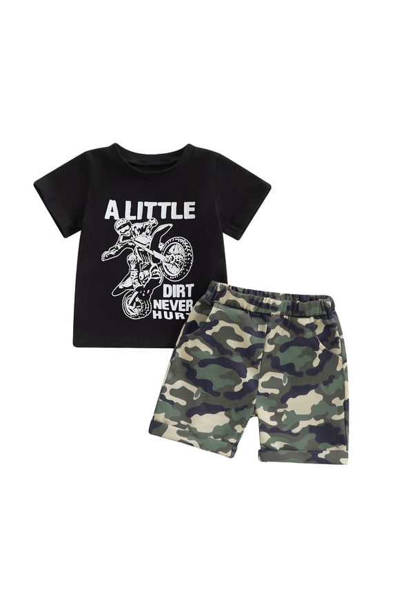 Toddler Boys 2nd Birthday Construction Outfit Excavator Truck T-Shirt Camo Shorts Set 2 Piece for Summer Party Playwear Gift Black 18-24 Months