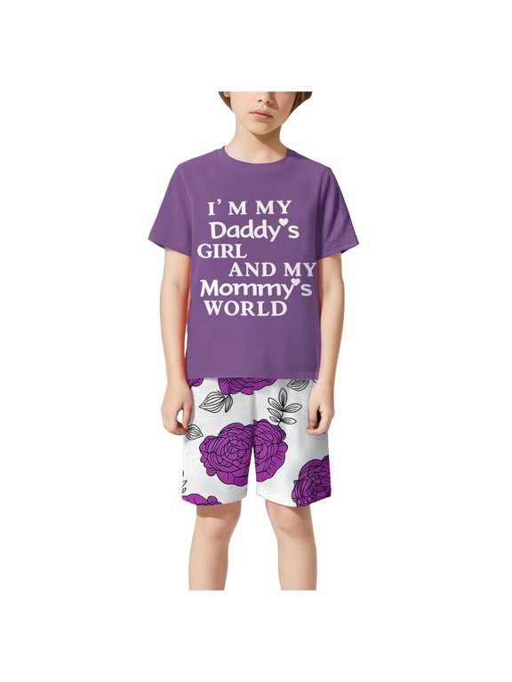 Toddler Boys Girls Clothes 2 Piece Summer Outfits Cotton Crewneck Short Sleeve Tees T-Shirt Flower Print Shorts Clothing Set 2t 3t 4t 5t 6t 2-12 Years Purple
