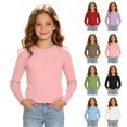 thumbnail image 1 of Faraee Toddler Girls Ribbed Long Sleeve Shirts 5t 6t 7t Stretchy Crew Neck Basic Tee Tops Kids Solid Color Soft Slim Fit Casual Blouse, 1 of 5