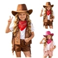 thumbnail image 1 of Faraee Toddler Western Cowboy Outfit Fringe Embroidered Vest Cowgirl Hat Bandana Costume for Girls Halloween RolePlay Themed Party 2t 3t 4t 5t 6t 0-15 Years, 1 of 6