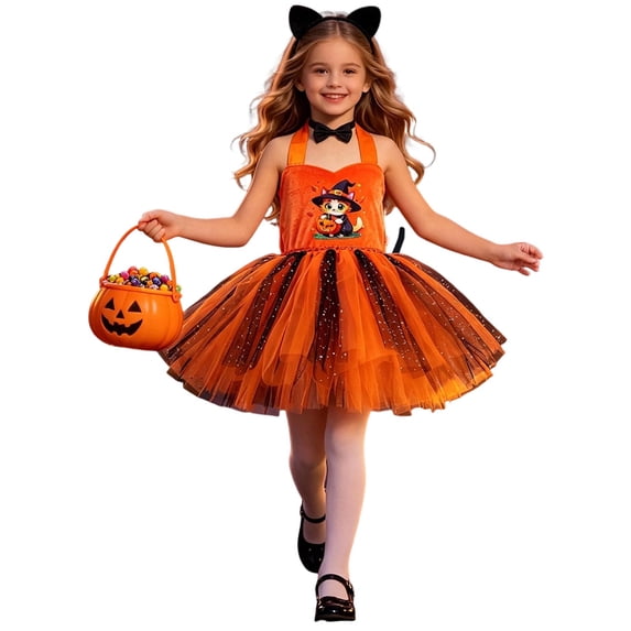 Faraee Tutu Dress for Girls Sparkly Sequin Tulle Princess Birthday Party Halloween Outfit Toddler Black Cat Costume