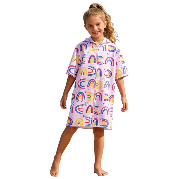 Faraee Unisex Kids Hooded Swim Cover Up Robe Boy Girl Terry Cloth Quick Drying Zip up Bathing Suit for Beach Pool Bath (7-13T,Purple)