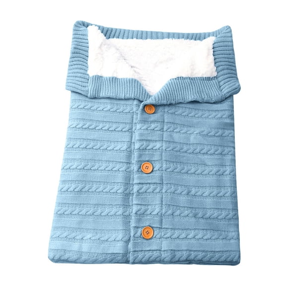 Faraee Warm Baby Sleeping Bag Envelope Winter Kid Sleepsack Footmuff Stroller Knitted Sleep Sack Newborn Knit Wool Swaddling Blanket Light Blue