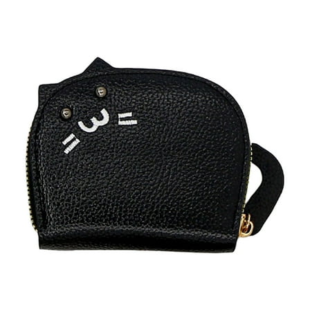 Faraee Women Cute Cat Coin Purse Small Zipper Credit Card Cases Wallet Key Holder Change Pouch Black