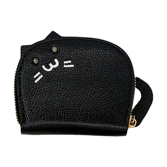 Faraee Women Cute Cat Coin Purse Small Zipper Credit Card Cases Wallet Key Holder Change Pouch Black