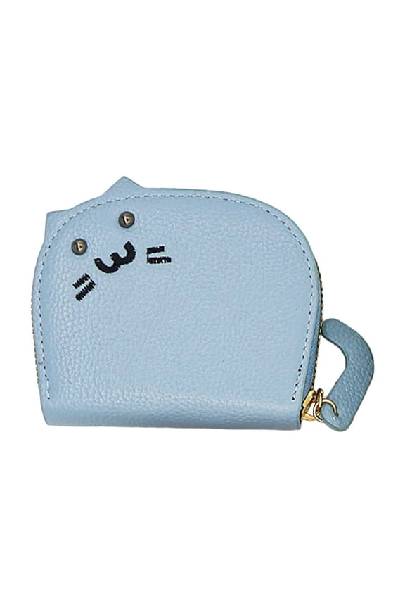 Women Cute Cat Coin Purse Small Zipper Credit Card Cases Wallet Key Holder Change Pouch Blue