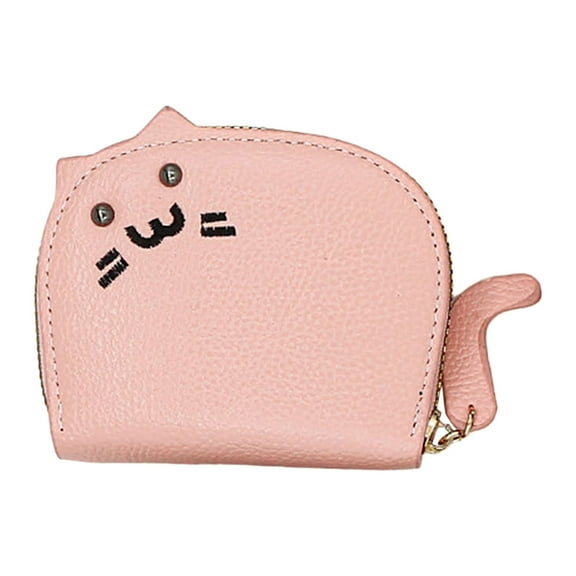 Faraee Women Cute Cat Coin Purse Small Zipper Credit Card Cases Wallet Key Holder Change Pouch Pink