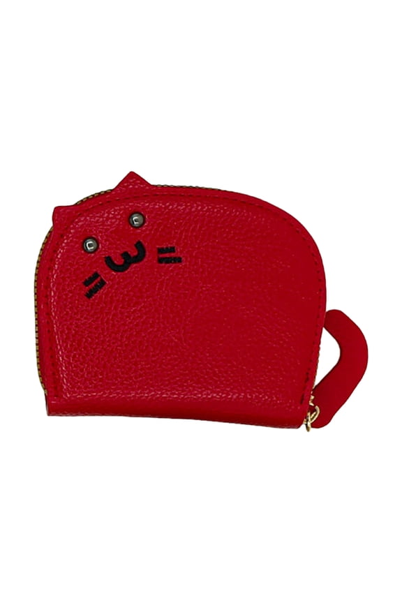 Women Cute Cat Coin Purse Small Zipper Credit Card Cases Wallet Key Holder Change Pouch Red