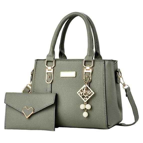 Faraee 2Pcs Purses and Handbags Set for Women Large Top Handle Satchel Ladies Shoulder Crossbody Work Tote Bags with Pendant Grey