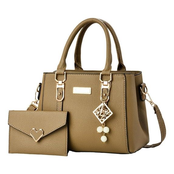 Faraee 2Pcs Purses and Handbags for Women Fashion Shoulder Crossbody Tote Bag Top Handle Satchel Set with Wallet Khaki