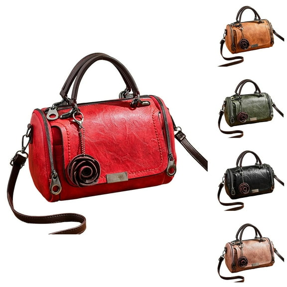 Faraee Women Satchel Bags Leather Top Handle Handbags Crossbody Shoulder Barrel Purse with Flower Pendant Black