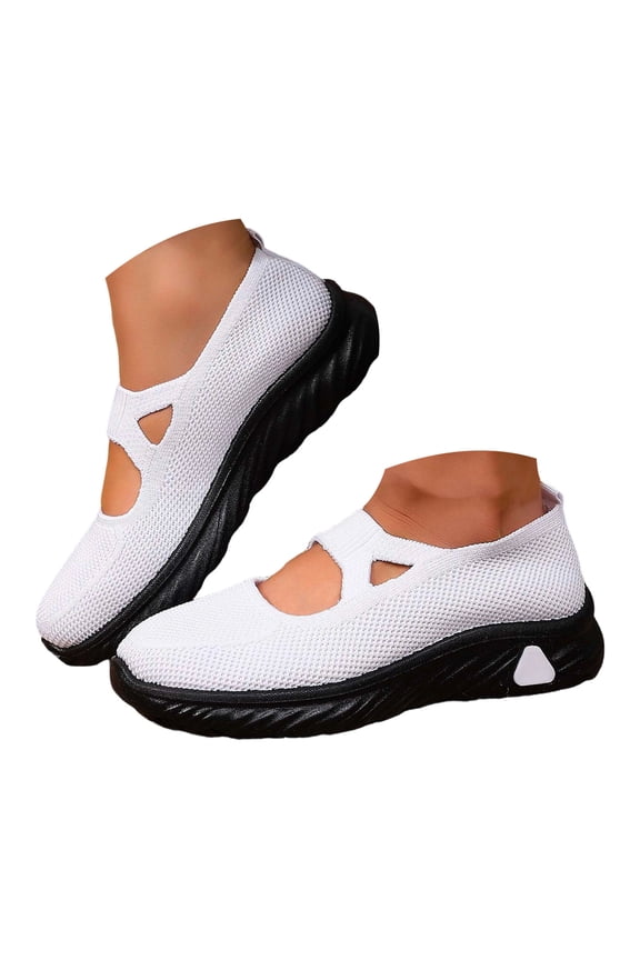 Faraee Women's Mary Jane Flats Comfortable Knit Slip on Walking Shoes Platform Orthopedic Casual Nurse Work Flat Loafers with Arch Support Size 9.5,White