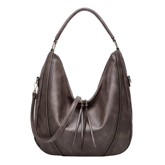 Faraee Womens Crescent Tote Bag Underarm Leather Shoulder Purse Tassel Crossbody Top Handle Handbag for Travel Shopping Casual Light Gray
