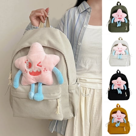 Faraee Womens Cute Backpack Lightweight School College Bookbag Teens Large Corduroy Laptop Bag Black