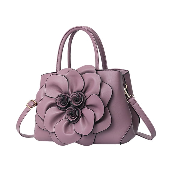 Faraee Womens Flower Purses and Handbags Leather Fashion Small Shoulder Crossbody Tote Bag Work Casual Top Handle Satchel Purple