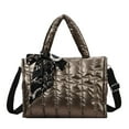 thumbnail image 1 of Faraee Womens Puffy Tote Bag Lightweight Quilted Shoulder Handbag Cotton Padded Crossbody Satchel Brown, 1 of 4